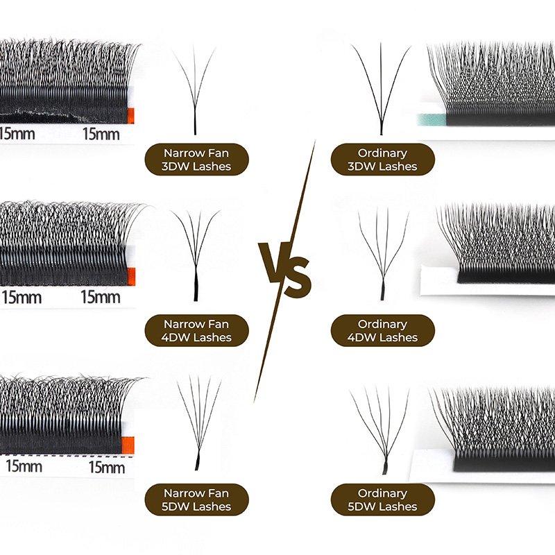 narrow fan W lashes VS ordinary wide W lashes