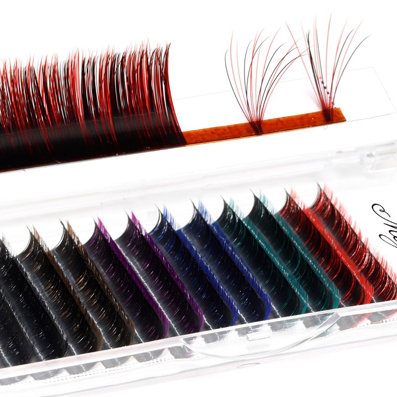 colored fluffy easy fan camellia lash extension