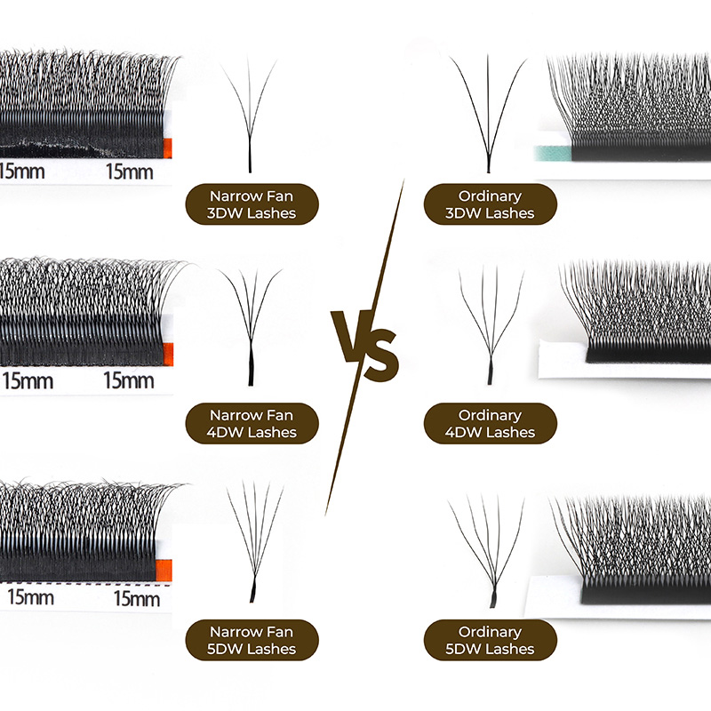 narrow fan W lashes VS ordinary wide W lashes